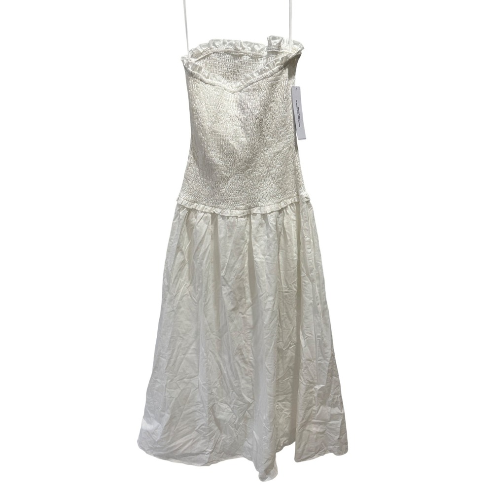Princess Polly White Smocked Strapless Midi Dress Cotton Linen Blend Size 4 - Picture 5 of 8